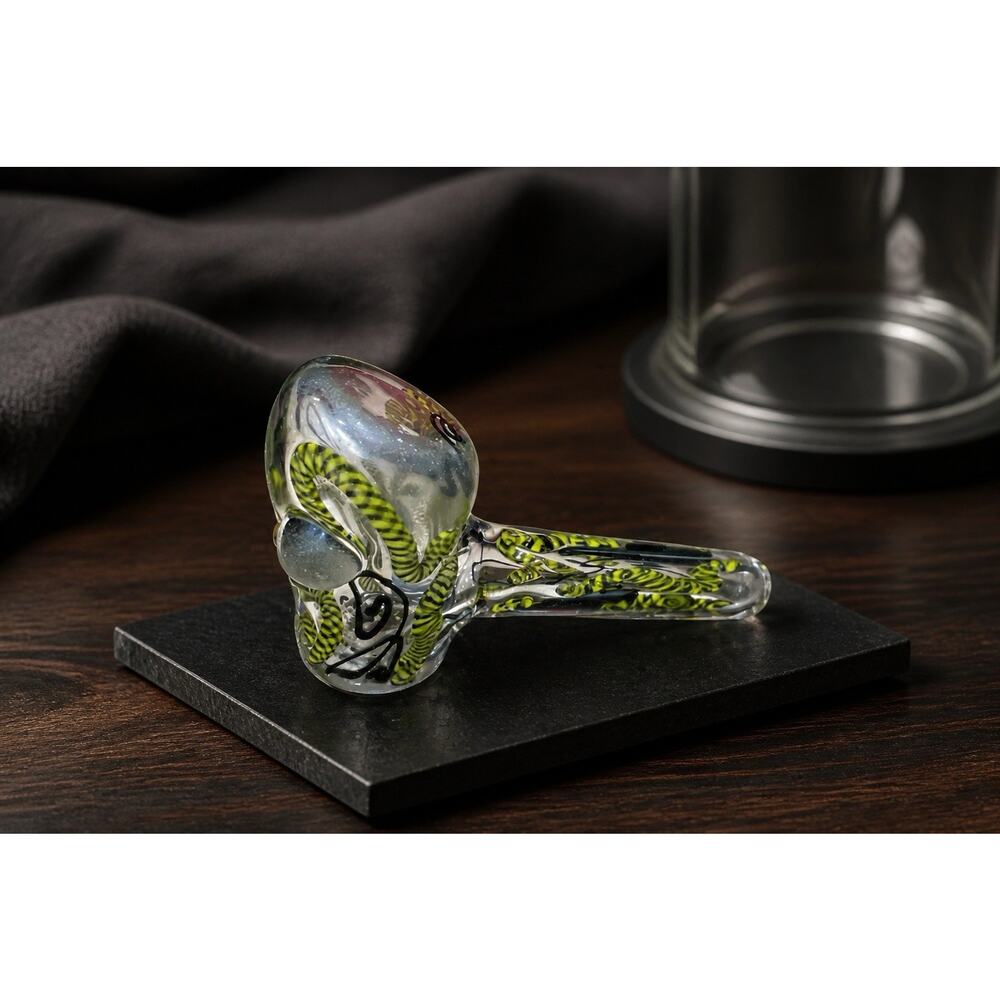 Hand Made Thick Glass Spoon Hand Pipe 3x2 Inches Flaws